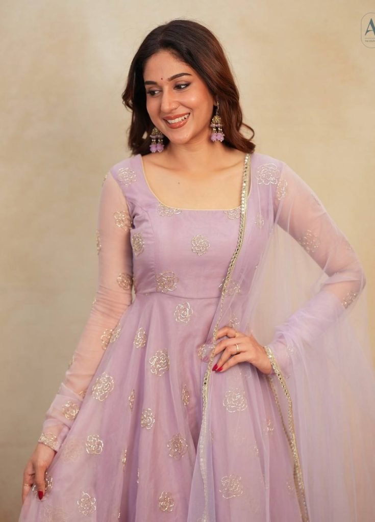 Light purple soft organza embroidery work gown-pant and dupatta set