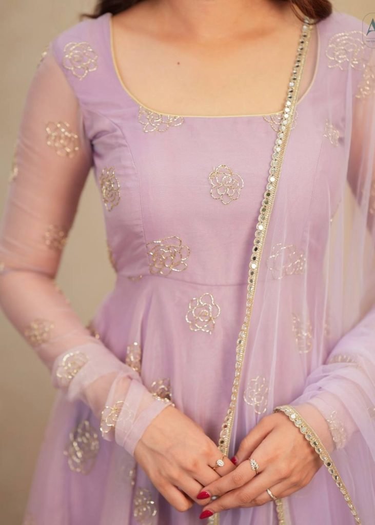 Light purple soft organza embroidery work gown-pant and dupatta set
