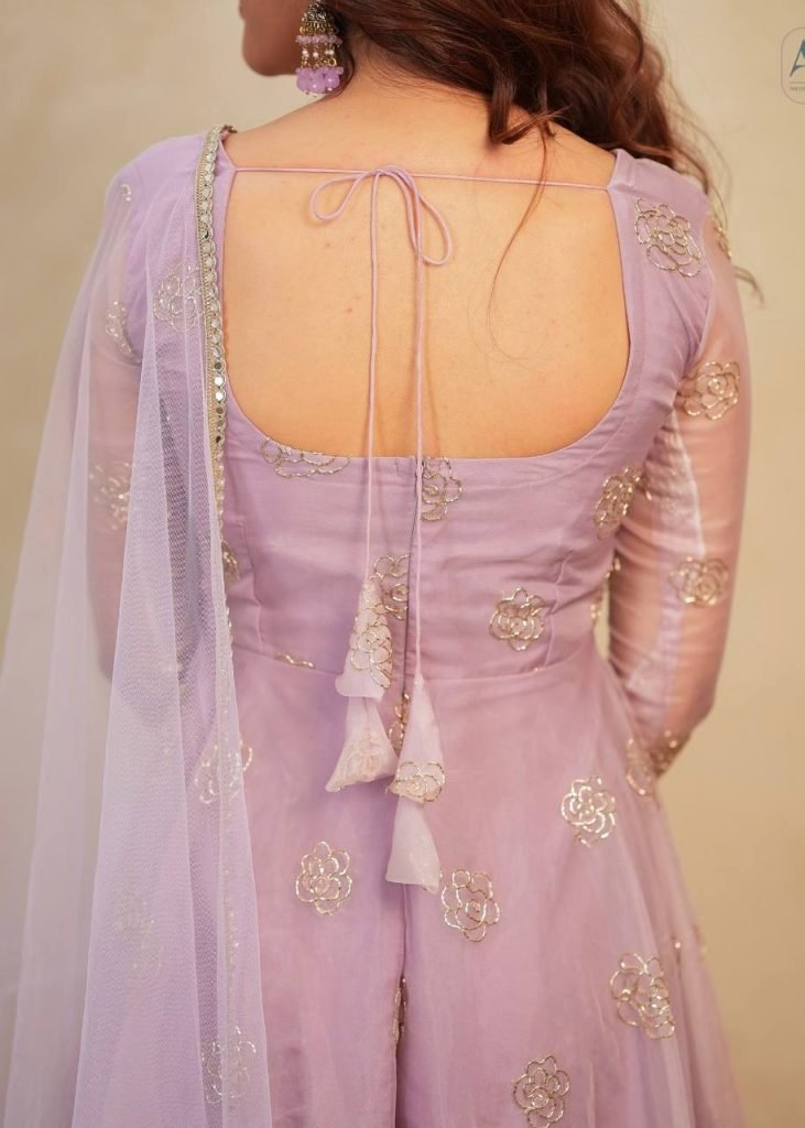 Light purple soft organza embroidery work gown-pant and dupatta set