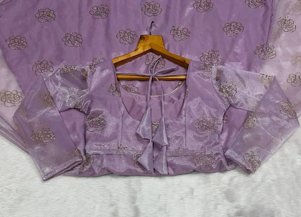 Light purple soft organza embroidery work gown-pant and dupatta set