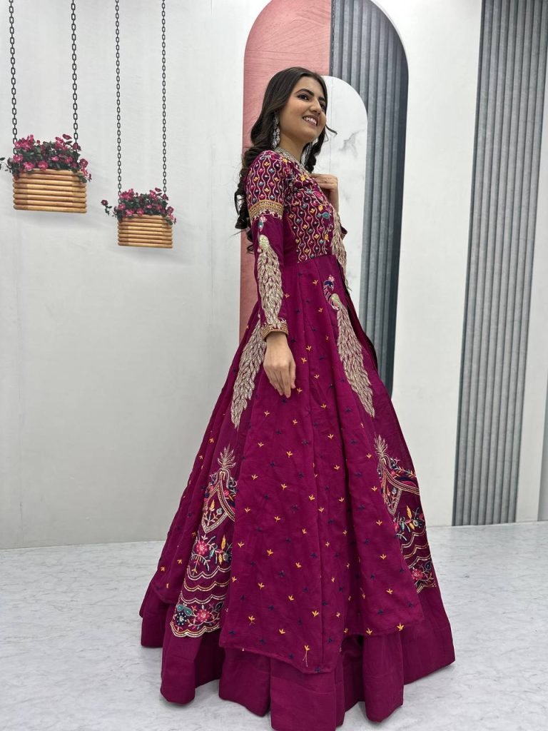 Purple vichitra embroidery thread sequence work top-lehenga set