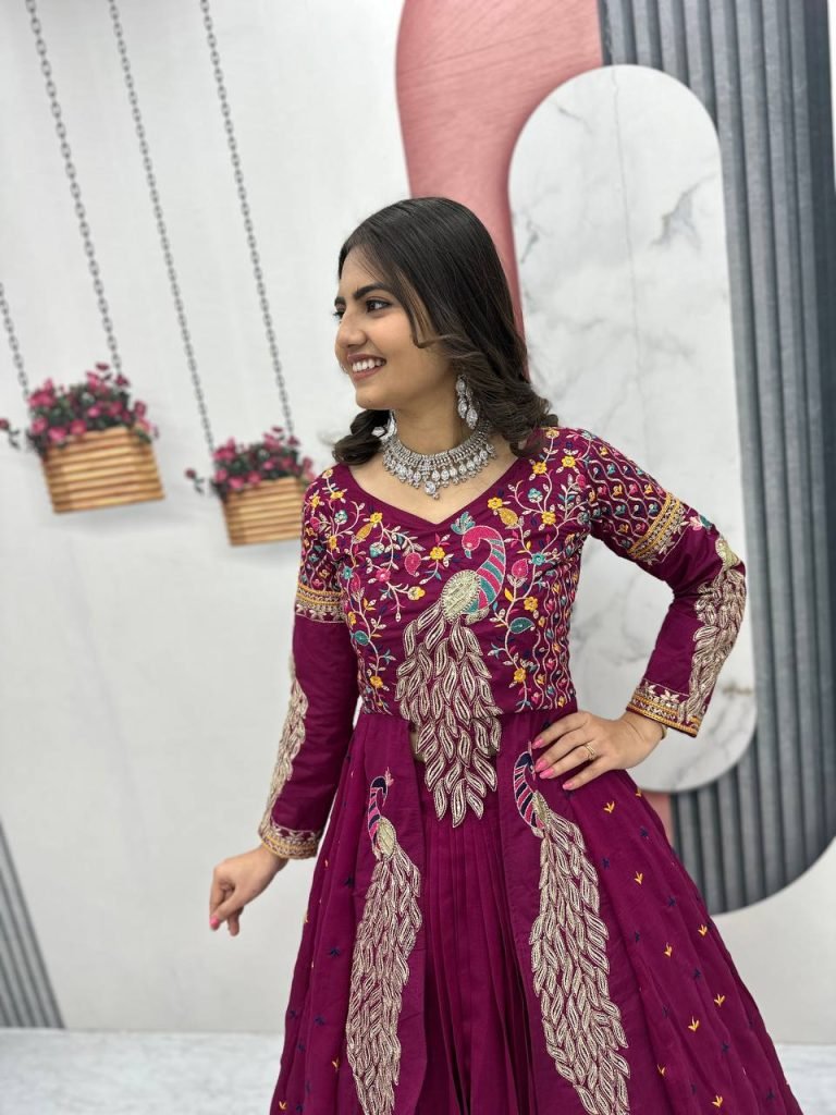 Purple vichitra embroidery thread sequence work top-lehenga set