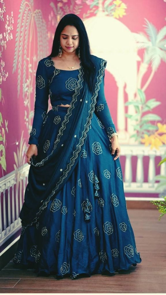 Blue chinon sequence Work Lehenga choli set