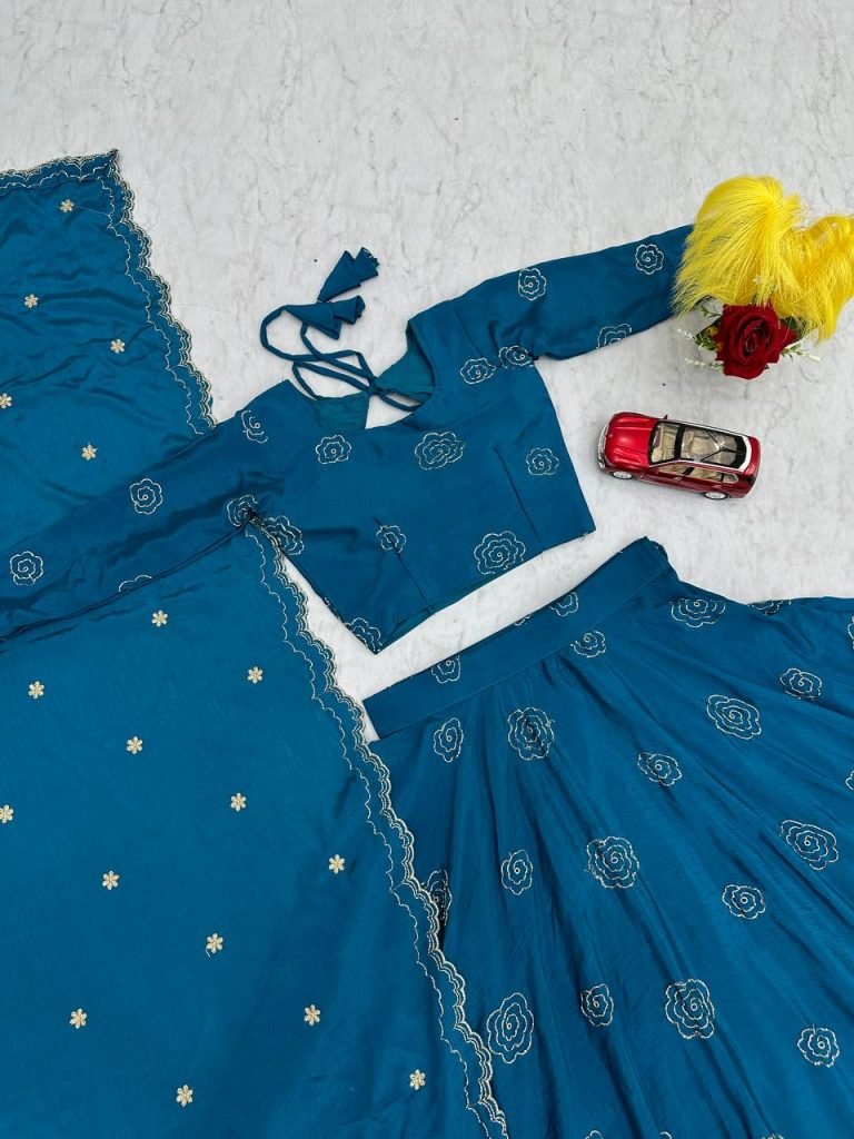 Blue chinon sequence Work Lehenga choli set