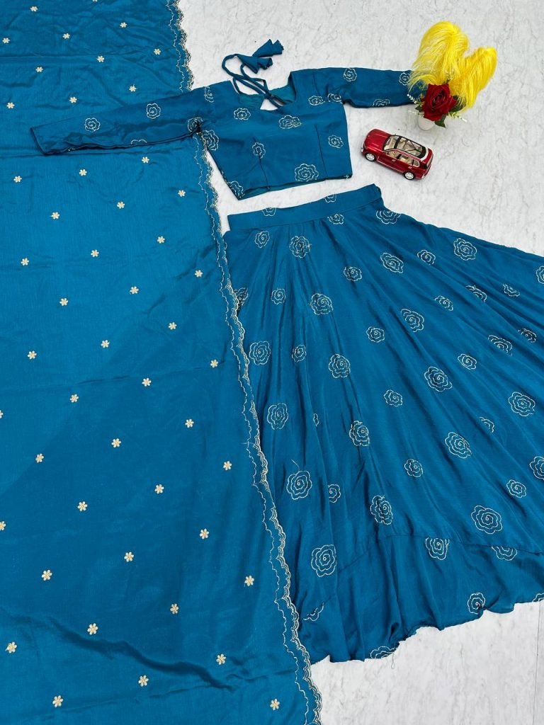 Blue chinon sequence Work Lehenga choli set