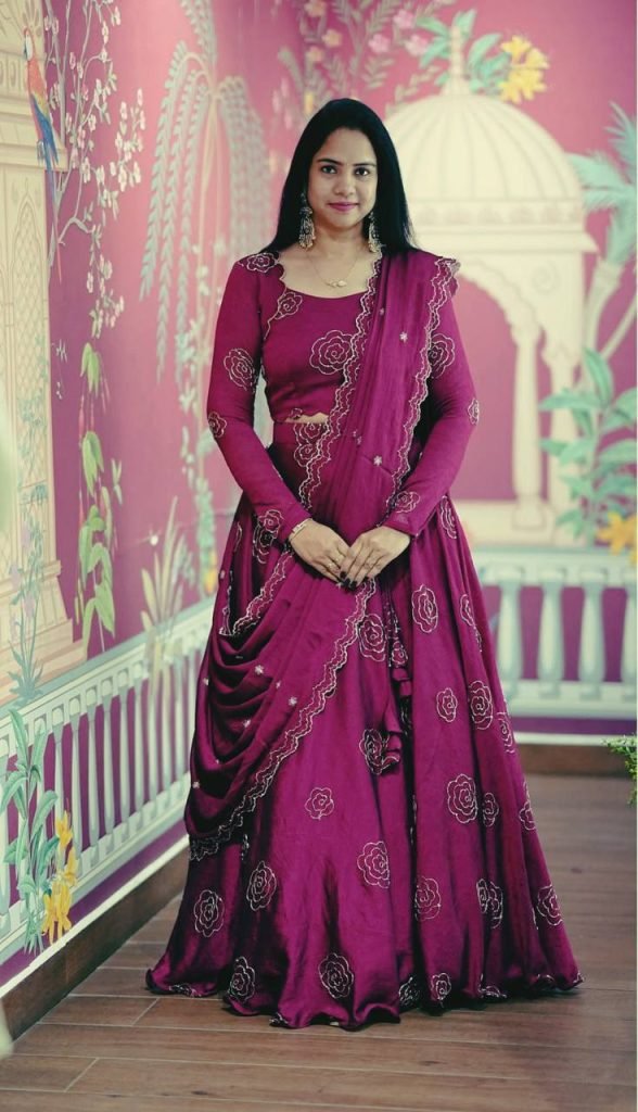 Purple chinon sequence Work Lehenga choli set
