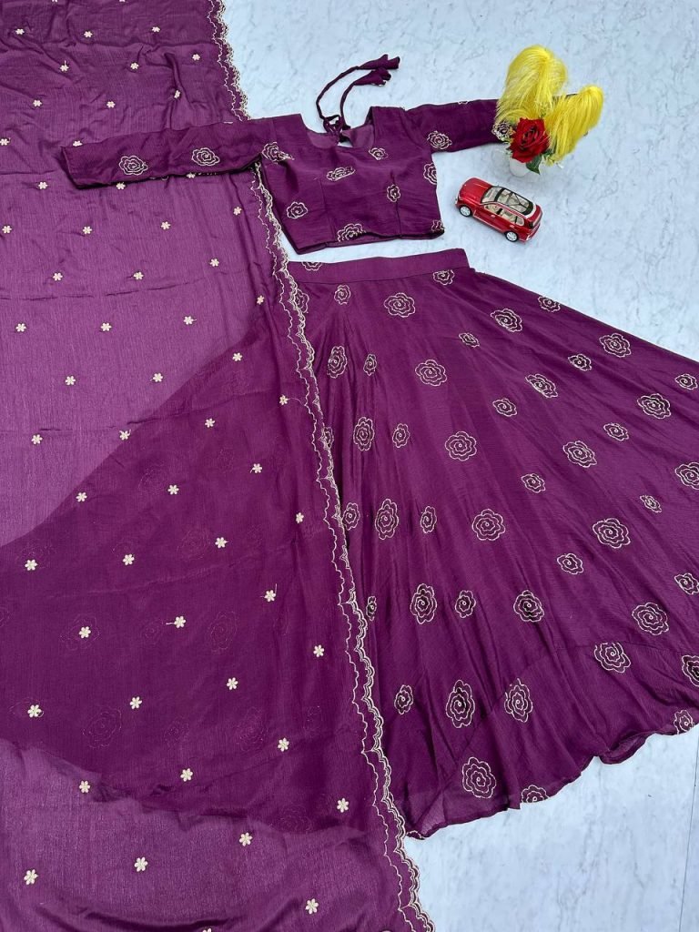 Purple chinon sequence Work Lehenga choli set