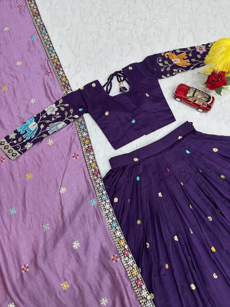 Dark Purple pure vichitra silk thread & sequence work lehenga choli