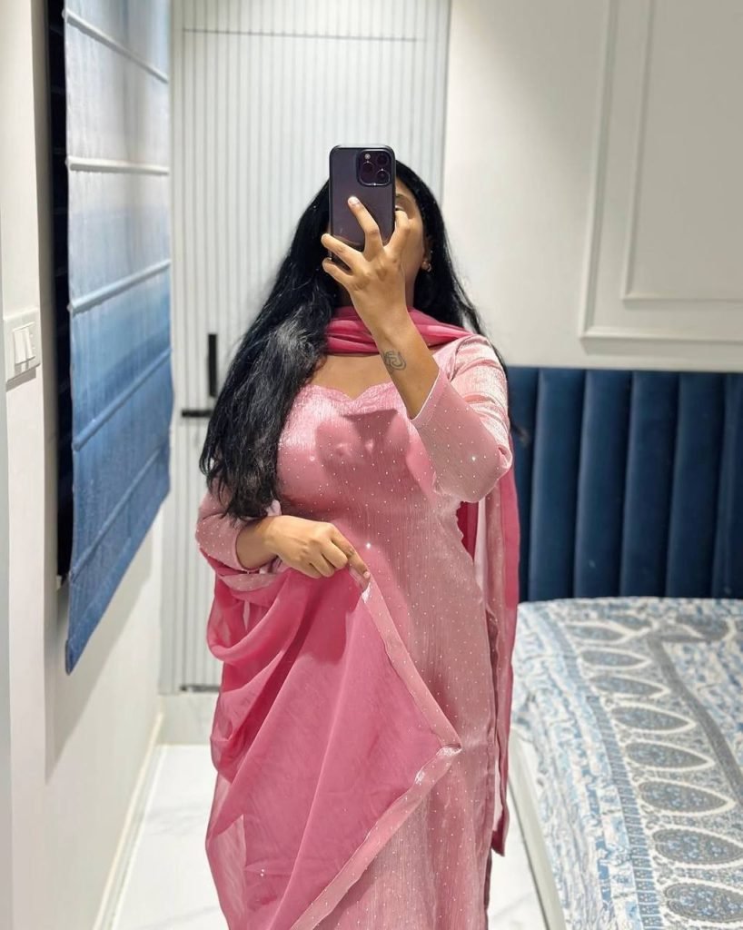 Light pink barbaric silk hot-fix work top-pant and dupatta set
