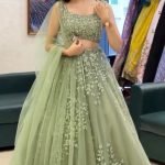 Soft net pista green colour lehenga choli set