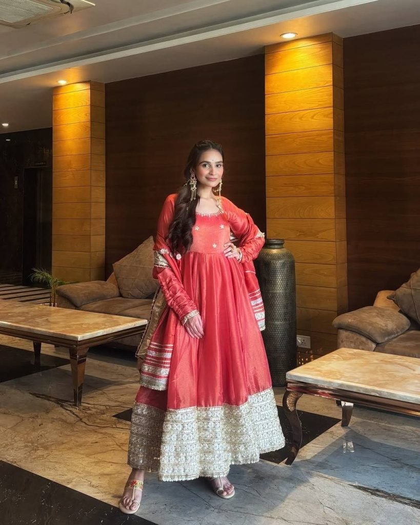 Rose gold chinon silk Coding with sequence anarkali, pant and dupatta set