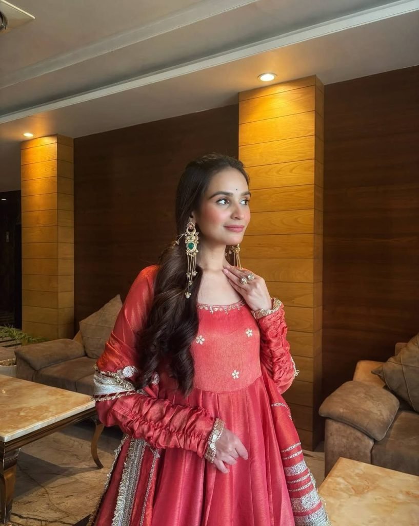 Rose gold chinon silk Coding with sequence anarkali, pant and dupatta set