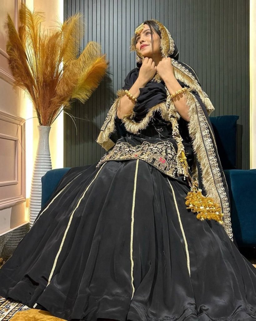 Black crep silk with thread sequence top sharara and dupatta set