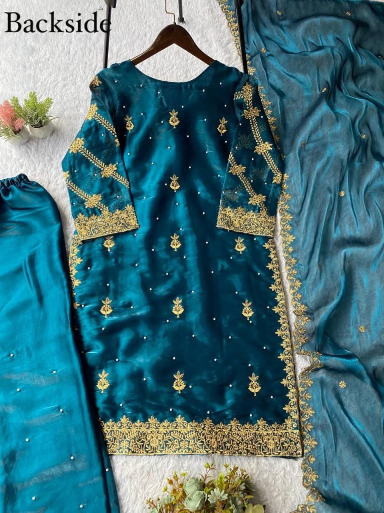 Blue zimmy choo sequence embroidery with beads top, palazzo and dupatta