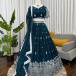 Navy blue foux georgette thread with sequence work lehenga choli