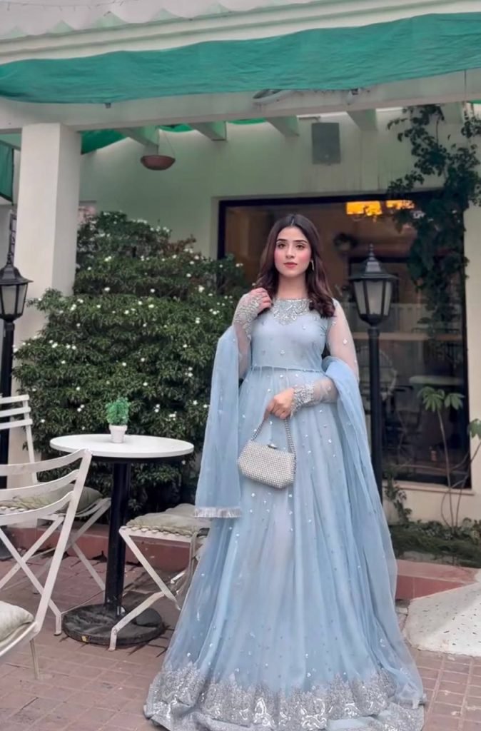 Moonlite Sand Faux Georgette Gown and Lehenga Set with Seqences and Butterfly Net Dupatta