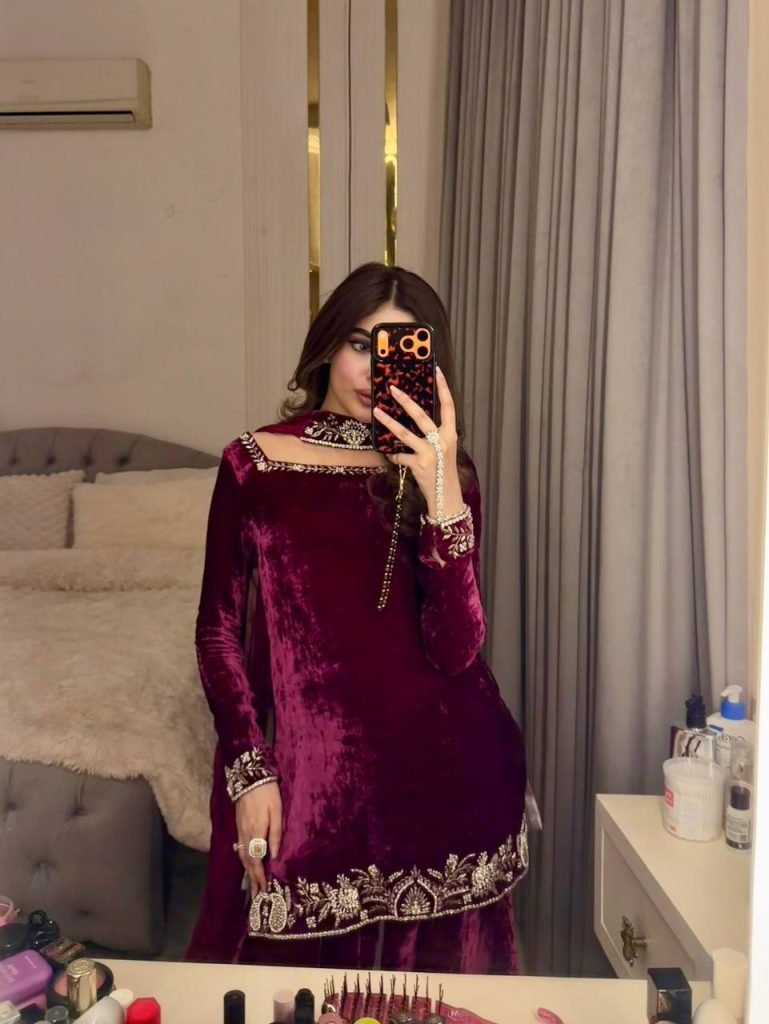 Berry Wine Viscose Velvet Embroidered Sharara Set with Pearl Work Dupatta