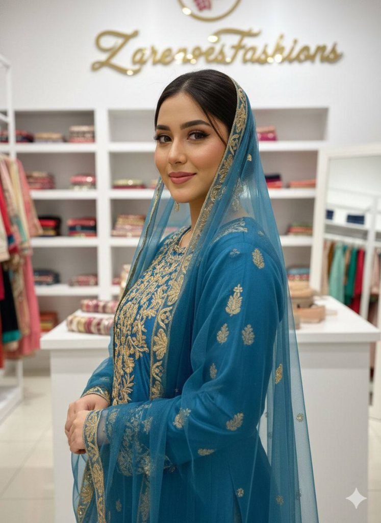 Peacock Blue Chinon Padded Sequence Embroidered Top and Plazzo Set with Butterfly Net Dupatta