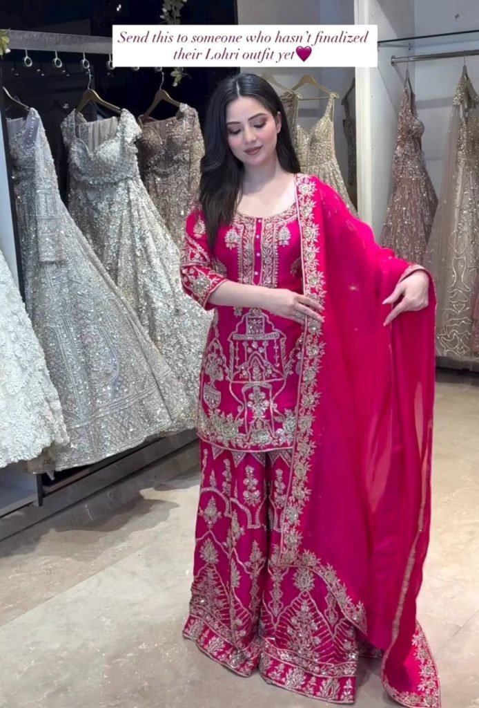 Rani Pink CP Vicitra Silk Embroidered Top and Sharara Set with Matching Dupatta