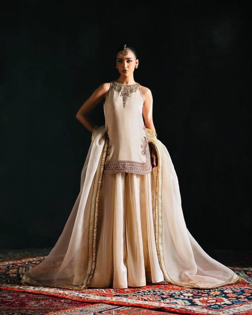 Heirloom Cream Embroidered Viscose Velvet Top with Umbrella Cut Palazzo and Soft Net Dupatta