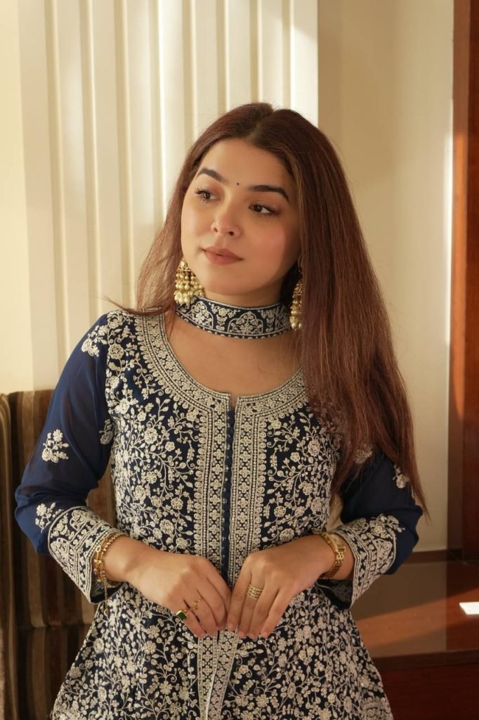Navy blue Embroidered Georgette Peplum Top Plazzo Set with Dupatta