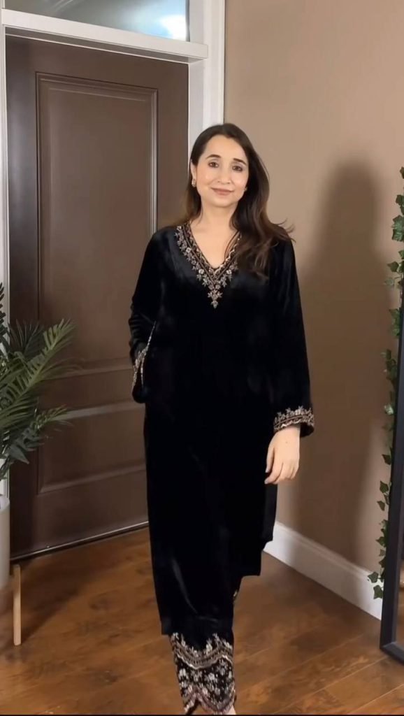 Black Viscose Velvet Thread and Sequence Work Top Pant Set