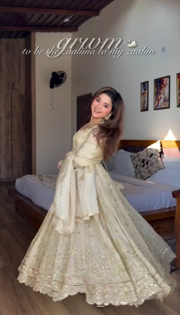 Cream Crunchy Silk Embroidered Gown with Pant and Lace Border Dupatta Set