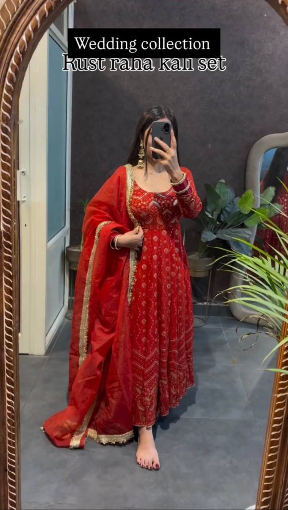 Red color Heavy Faux Georgette Thread and Sequence Work Gown with Pant and Lace Dupatta Set