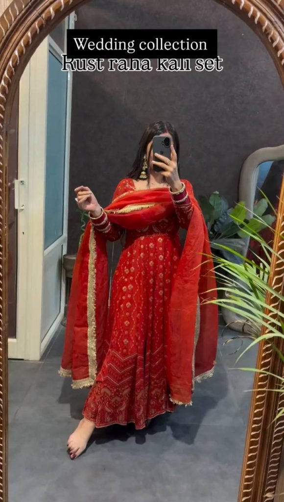 Red color Heavy Faux Georgette Thread and Sequence Work Gown with Pant and Lace Dupatta Set