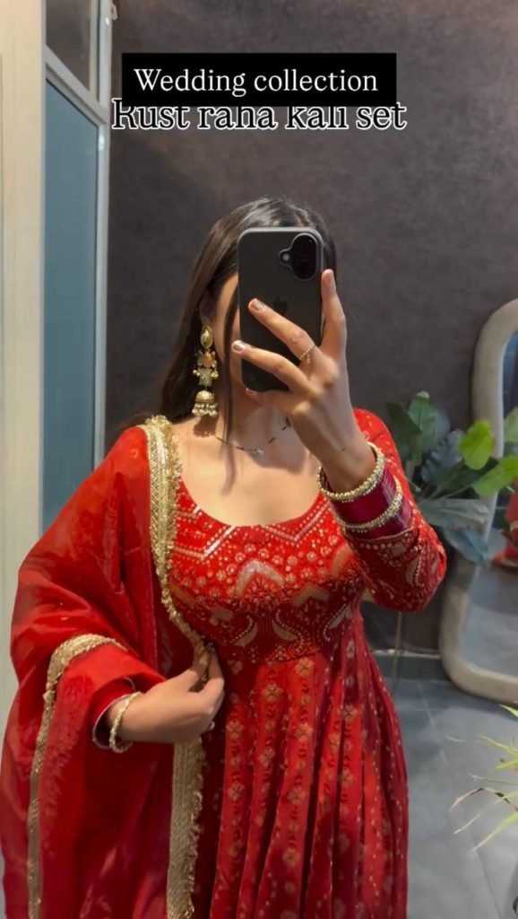 Red color Heavy Faux Georgette Thread and Sequence Work Gown with Pant and Lace Dupatta Set