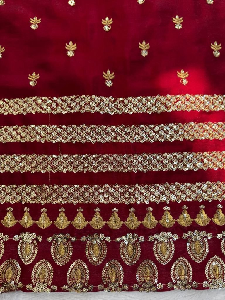 Maroon Roman Glass Thread and Sequence Work Top Pant Set with Organza Silk Dupatta