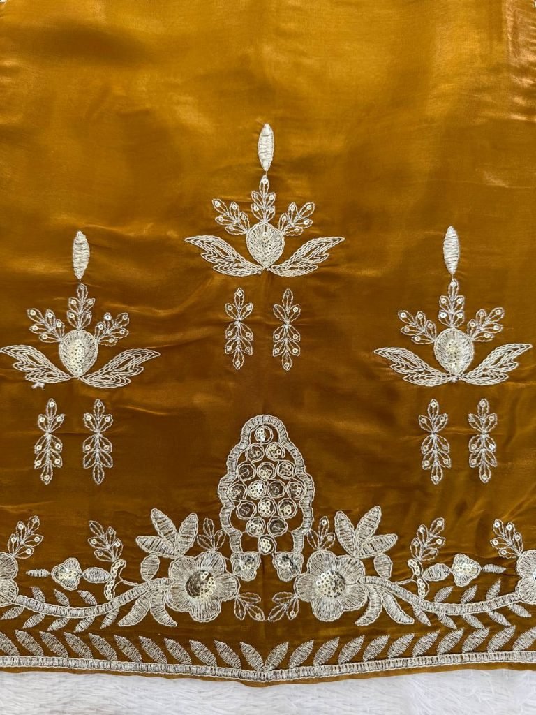Amber Gold JMC Silk Intricate Thread and Sequence Work Palazzo Set with Matching Dupatta