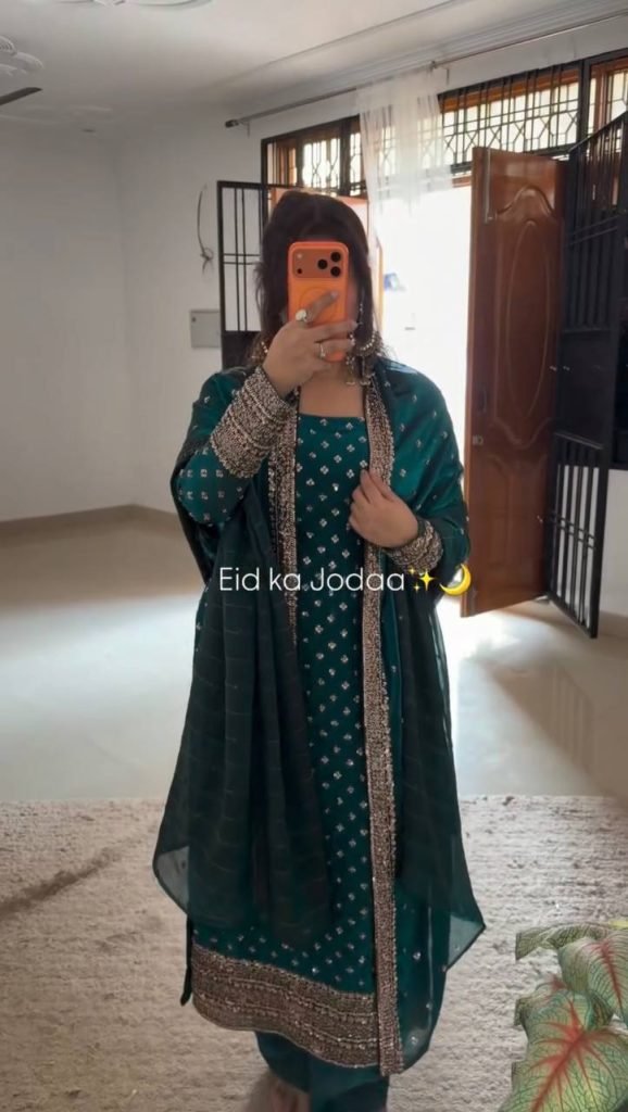 Pine Green Heavy Fendy Silk Thread and Sequence Work Top with Pant and Matching Dupatta