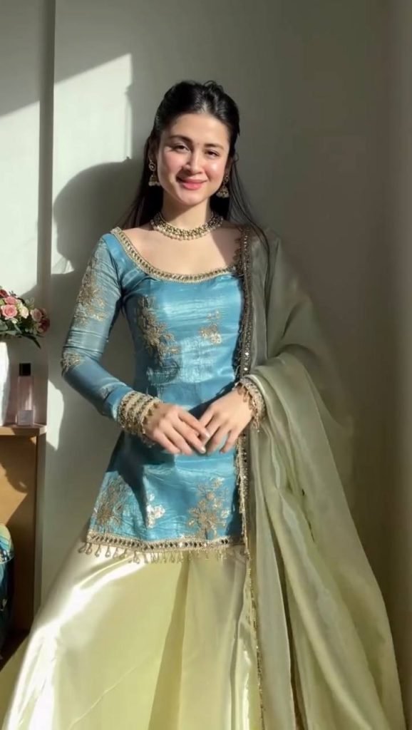 Lagoon Blue Fendy Silk Thread, Sequence and Real Mirror Work Top with Palazzo