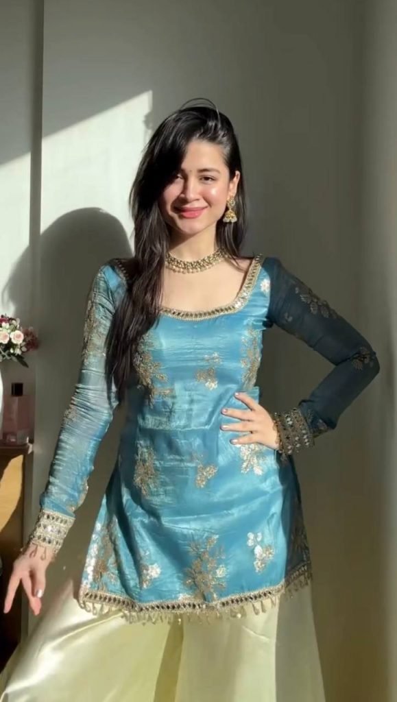 Lagoon Blue Fendy Silk Thread, Sequence and Real Mirror Work Top with Palazzo