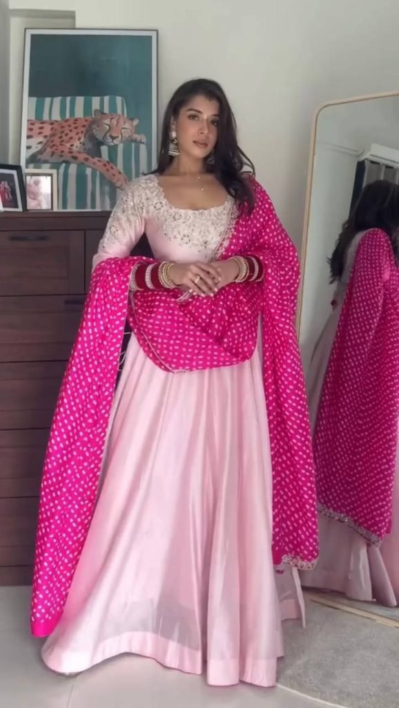 Pearl Pink Natural Crepe Silk Thread and Sequence Work Gown Set