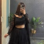 Black Faux Georgette Ruffle Style Lehenga Set with Butterfly Net Sequence Work Blouse