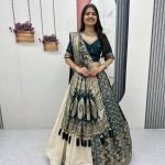 Peacock Blue Pure Simar Silk Lehenga with Jacquard Silk Blouse and Saree
