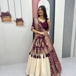 Deep Wine Pure Simar Silk Lehenga with Jacquard Silk Blouse and Jacquard Soft Silk Saree