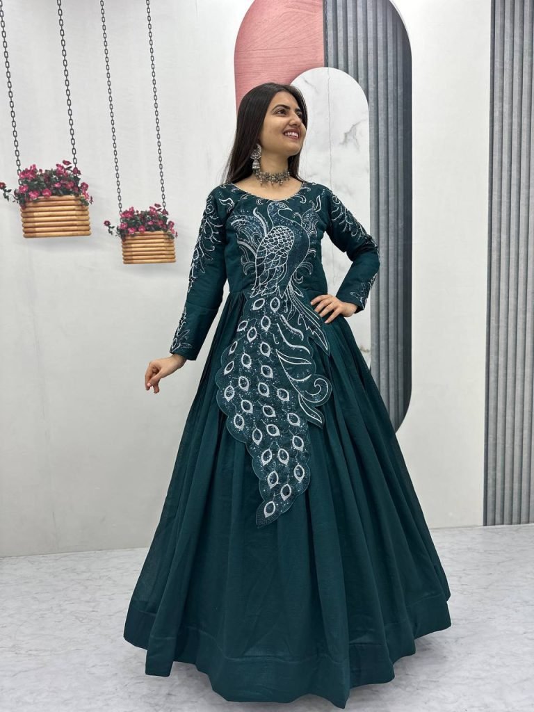 Forest Green Vichitra Silk Heavy Embroidery Sequence Work Gown