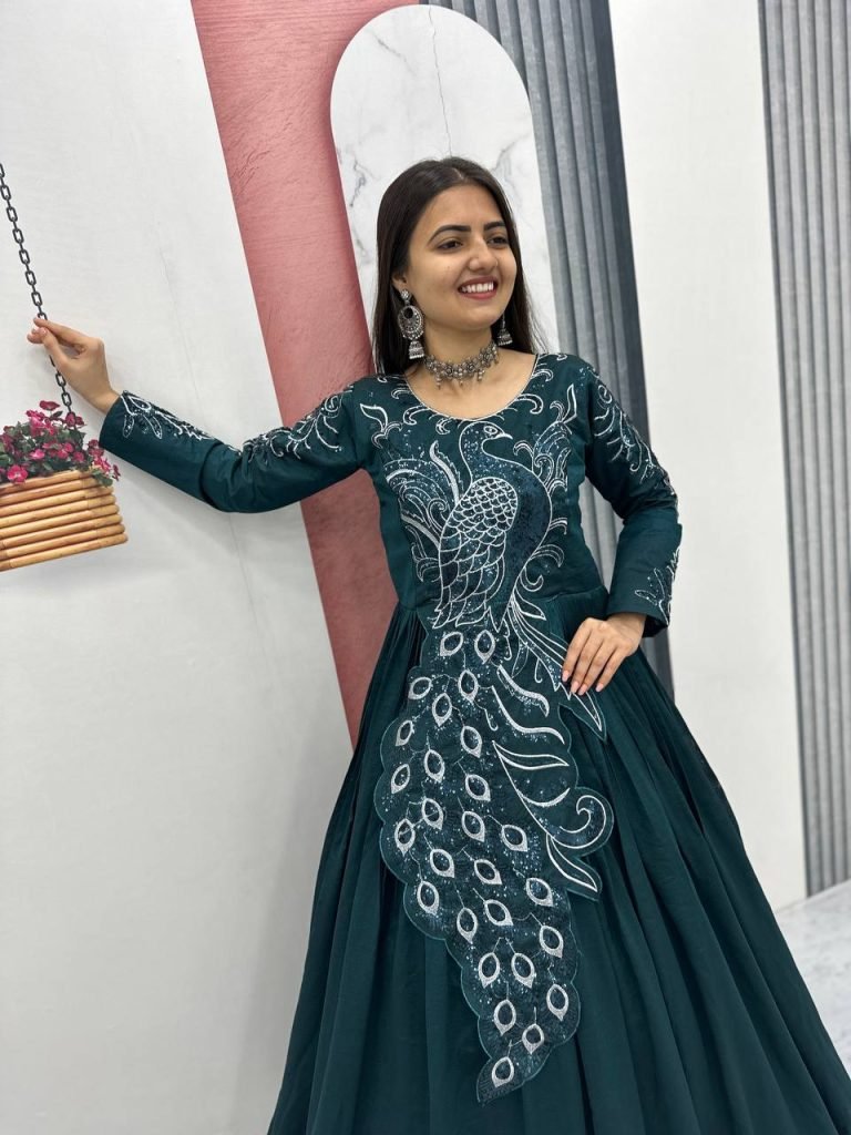 Forest Green Vichitra Silk Heavy Embroidery Sequence Work Gown