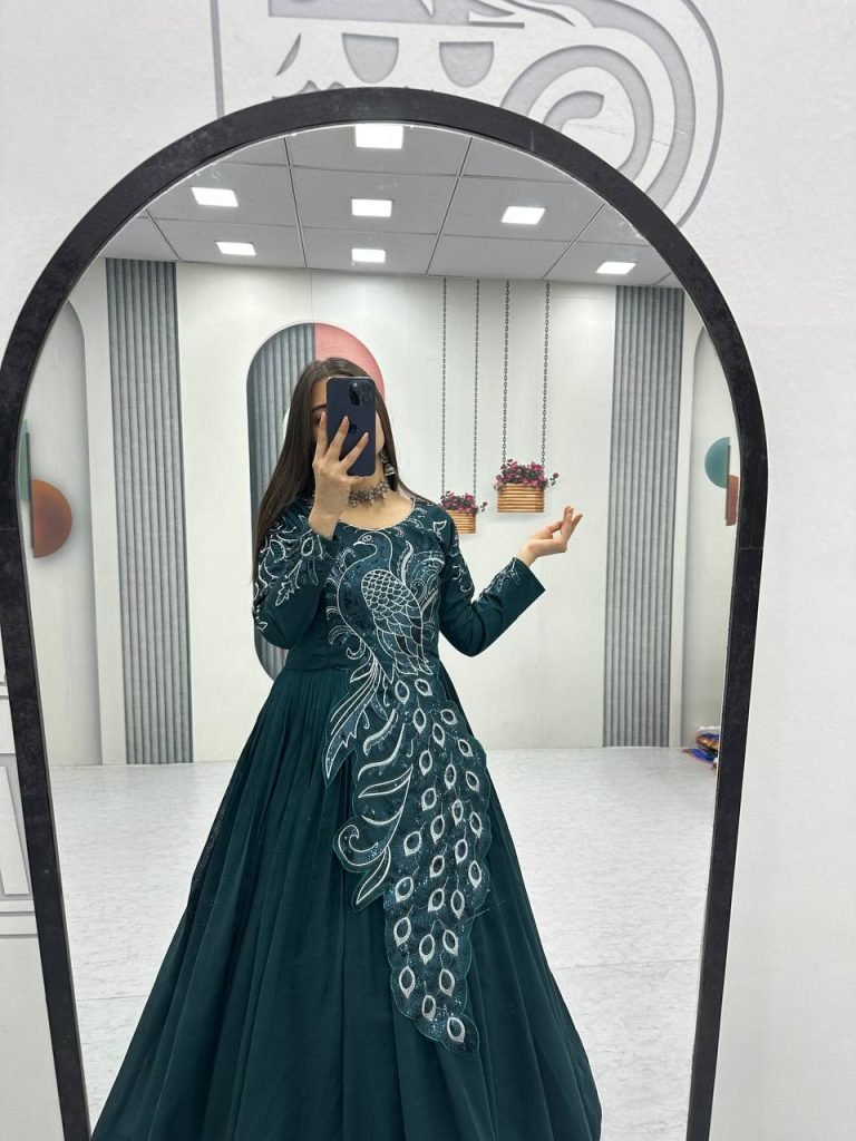 Forest Green Vichitra Silk Heavy Embroidery Sequence Work Gown