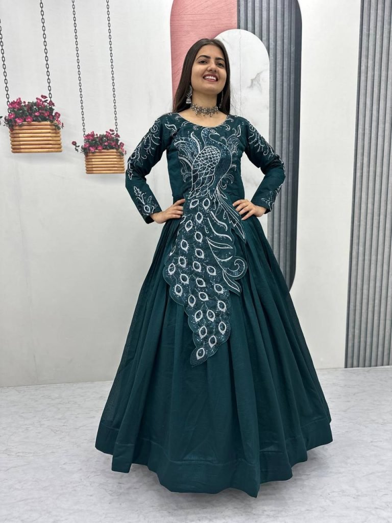 Forest Green Vichitra Silk Heavy Embroidery Sequence Work Gown