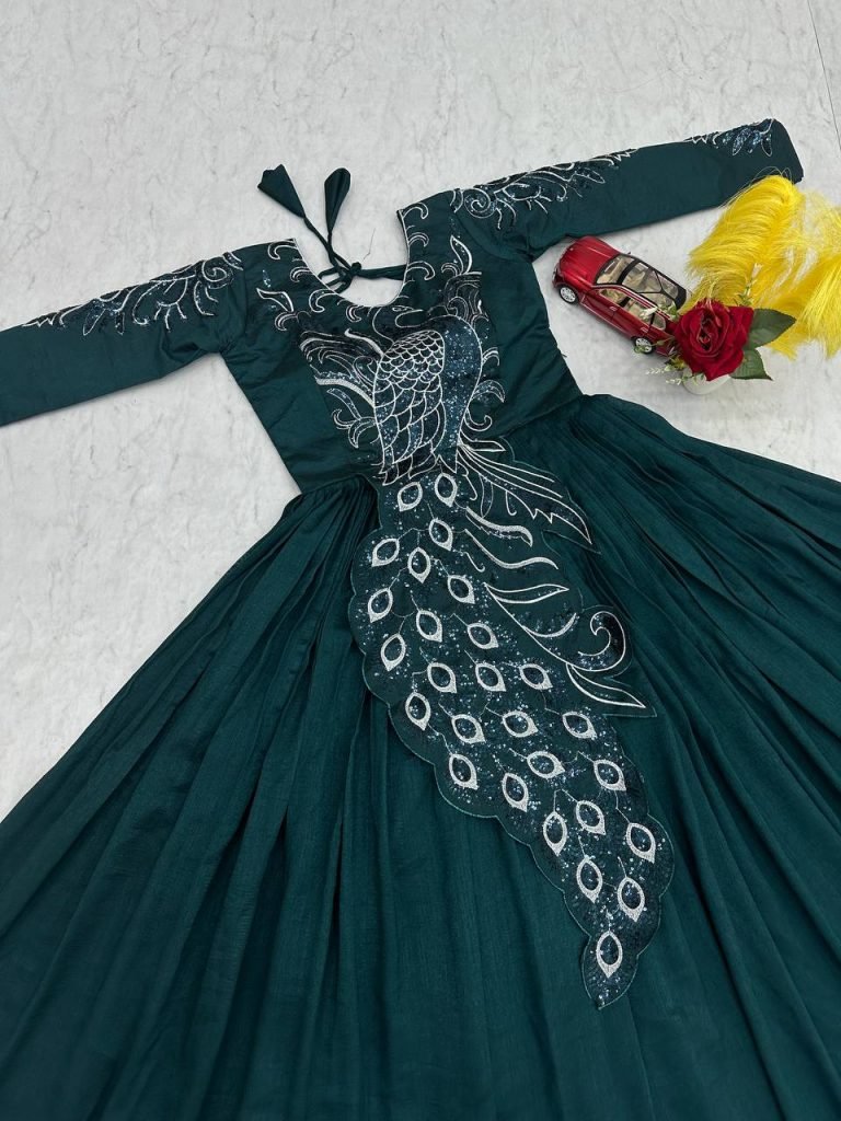 Forest Green Vichitra Silk Heavy Embroidery Sequence Work Gown