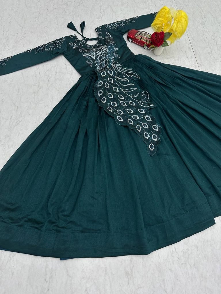 Forest Green Vichitra Silk Heavy Embroidery Sequence Work Gown