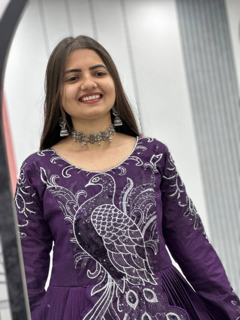 Teal Purple Vichitra Silk Heavy Embroidery Sequence Work Gown