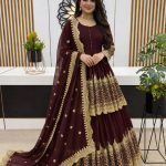 Maroon Faux Georgette Heavy Embroidery Sequence Work Top with Semi-Stitched Lehenga and Dupatta