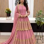 Light Pink Faux Georgette Heavy Embroidery Sequence Work Top with Semi-Stitched Lehenga and Dupatta