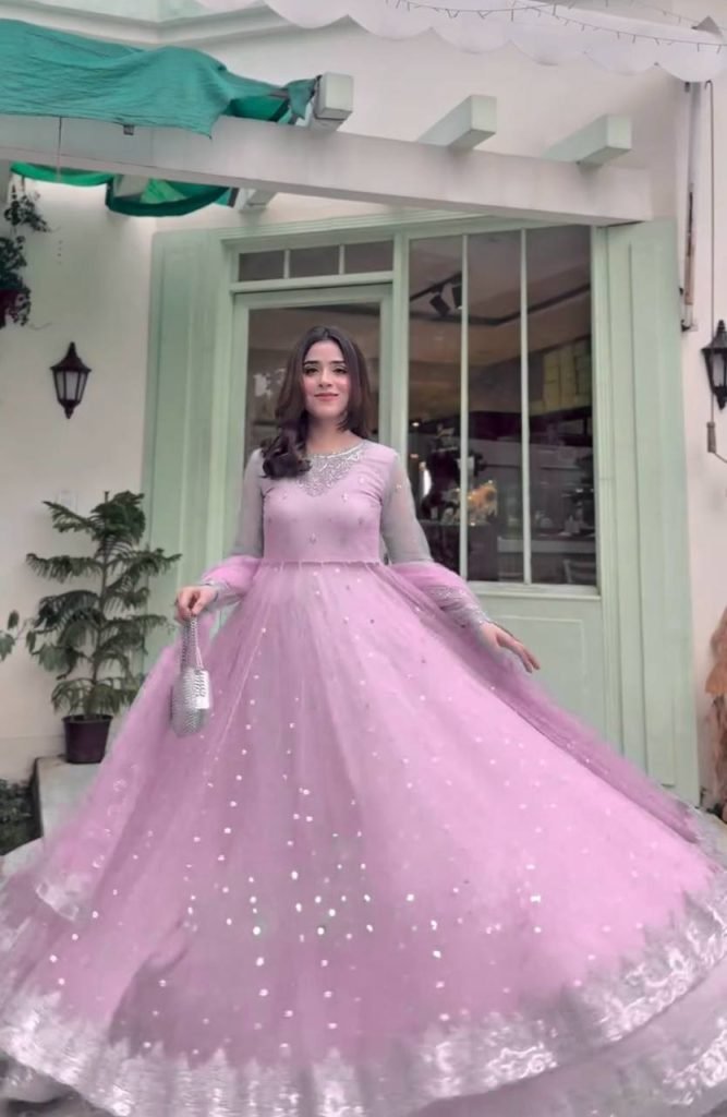 Light Pink Faux Georgette Thread and Sequence Work Gown with Lehenga Set