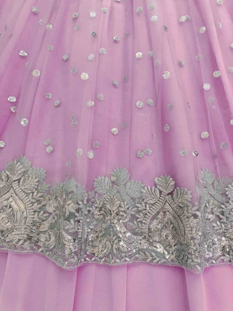 Light Pink Faux Georgette Thread and Sequence Work Gown with Lehenga Set